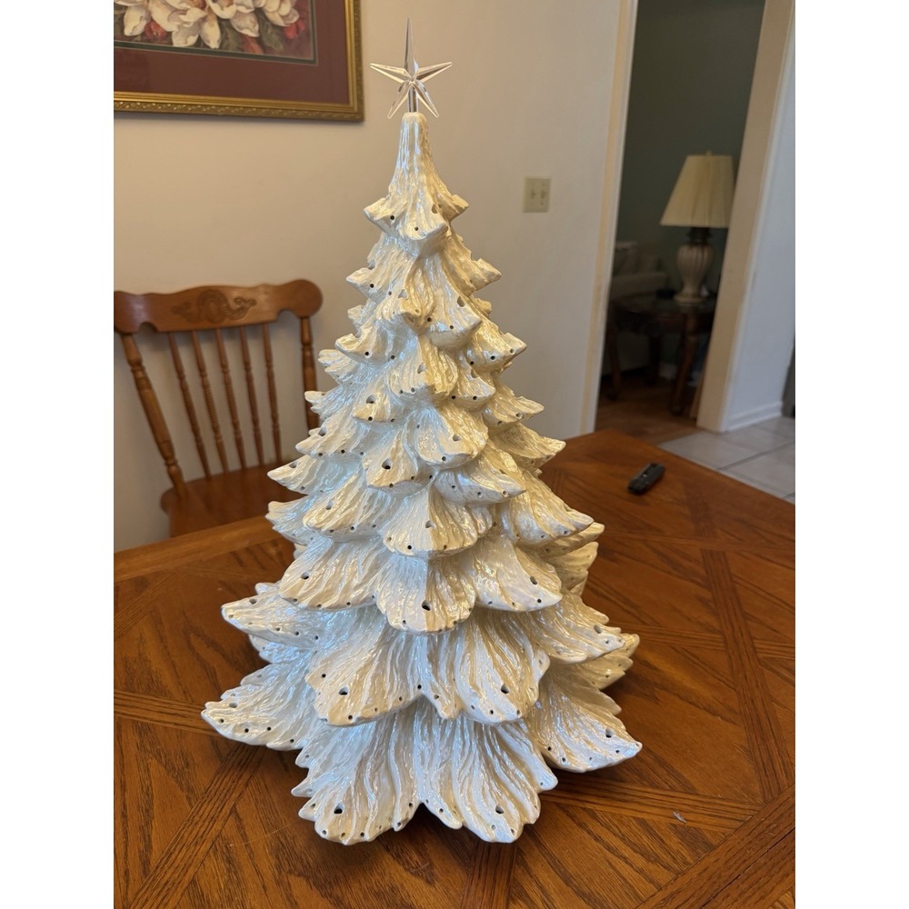 VINTAGE 20" Atlantic Mold White Pearlescent Ceramic Christmas Tree No Base